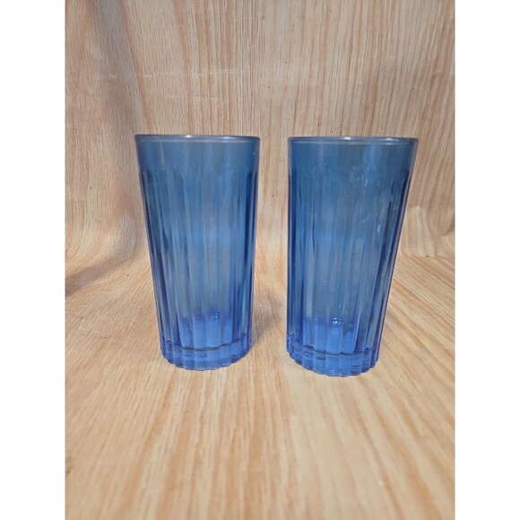 TRUE LIVING Cobalt Blue Ribbed Tumbler 12oz Drinking Glass Set of 2 - Picture 1 of 5